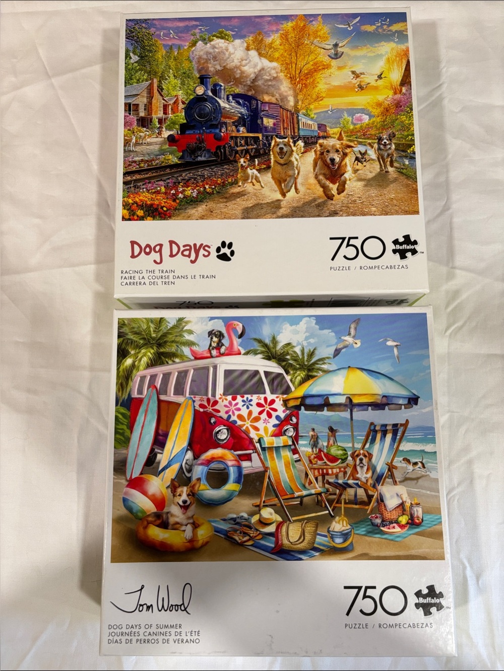 Dog‎ Lover Puzzle Lot 750 Pc Complete Puzzles Beach & Train Theme